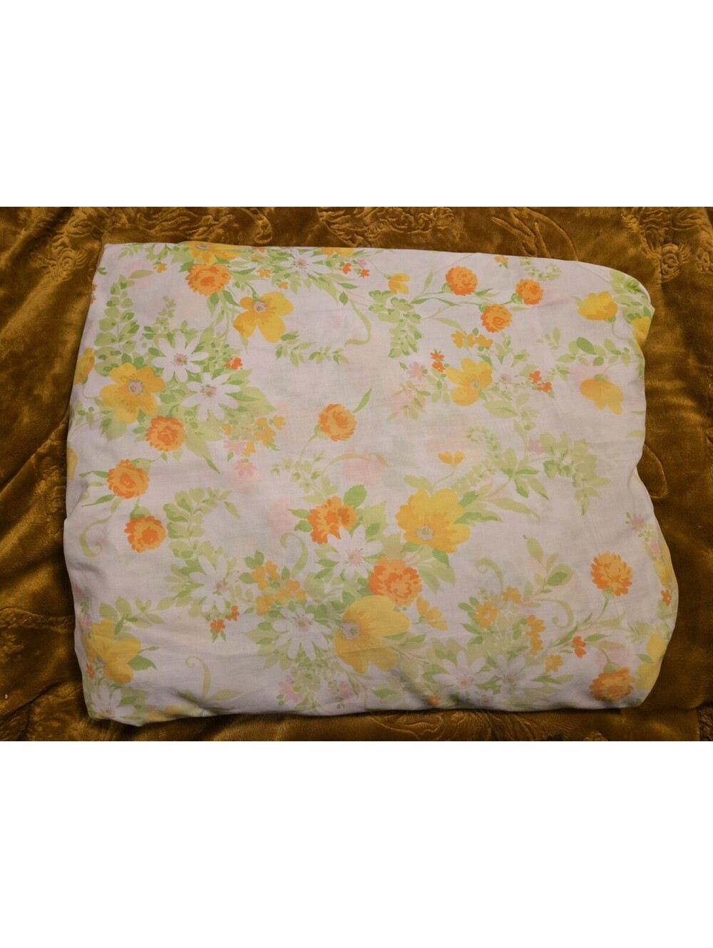 70s Floral Full Fitted Sheet Daisy Poppy Orange Yellow Montgomery Ward Fabric